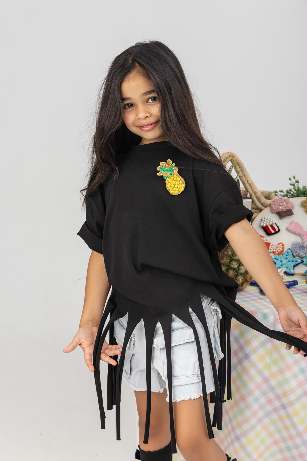 Black Fringe Oversized T-Shirt