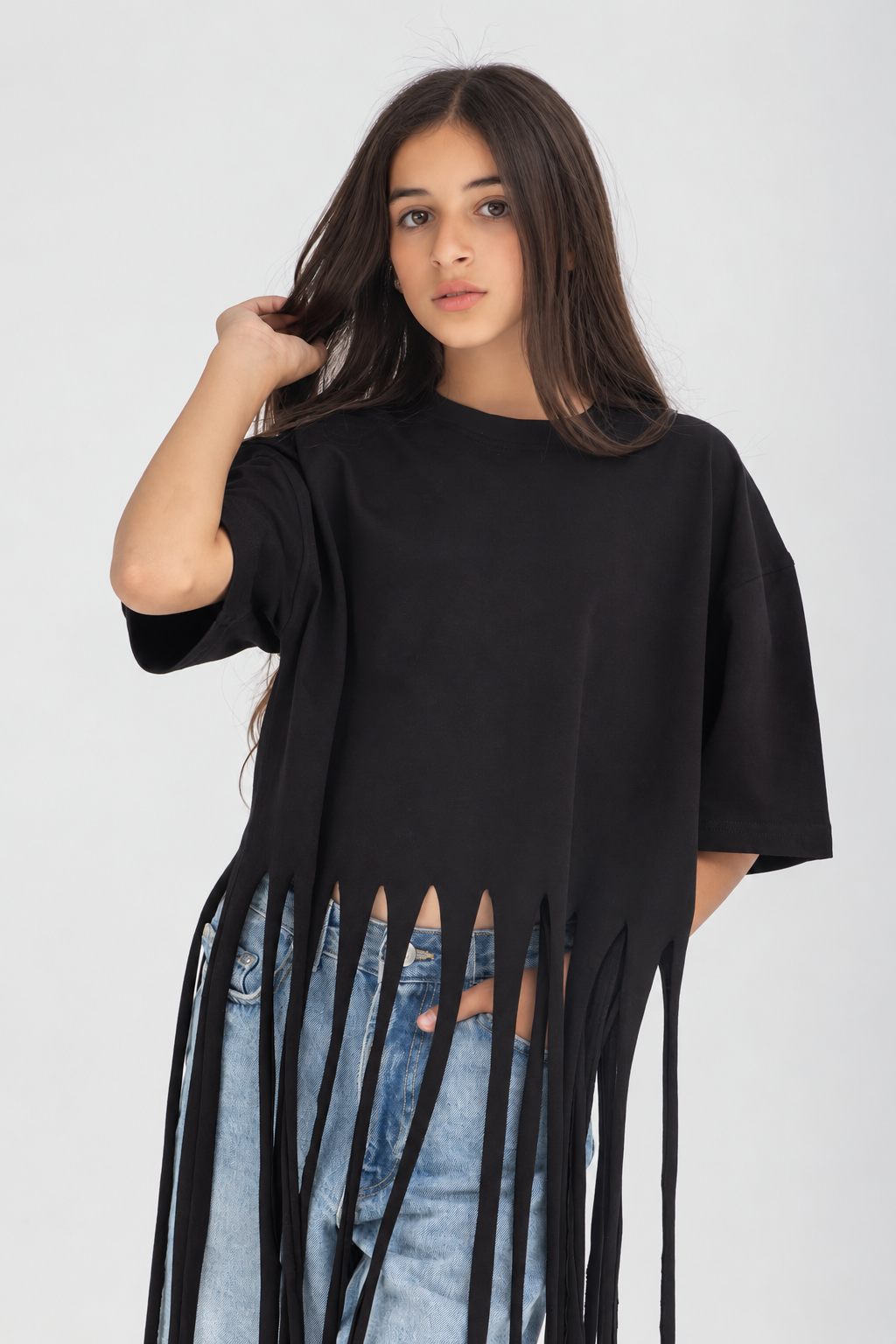Black Fringe Oversized T-Shirt