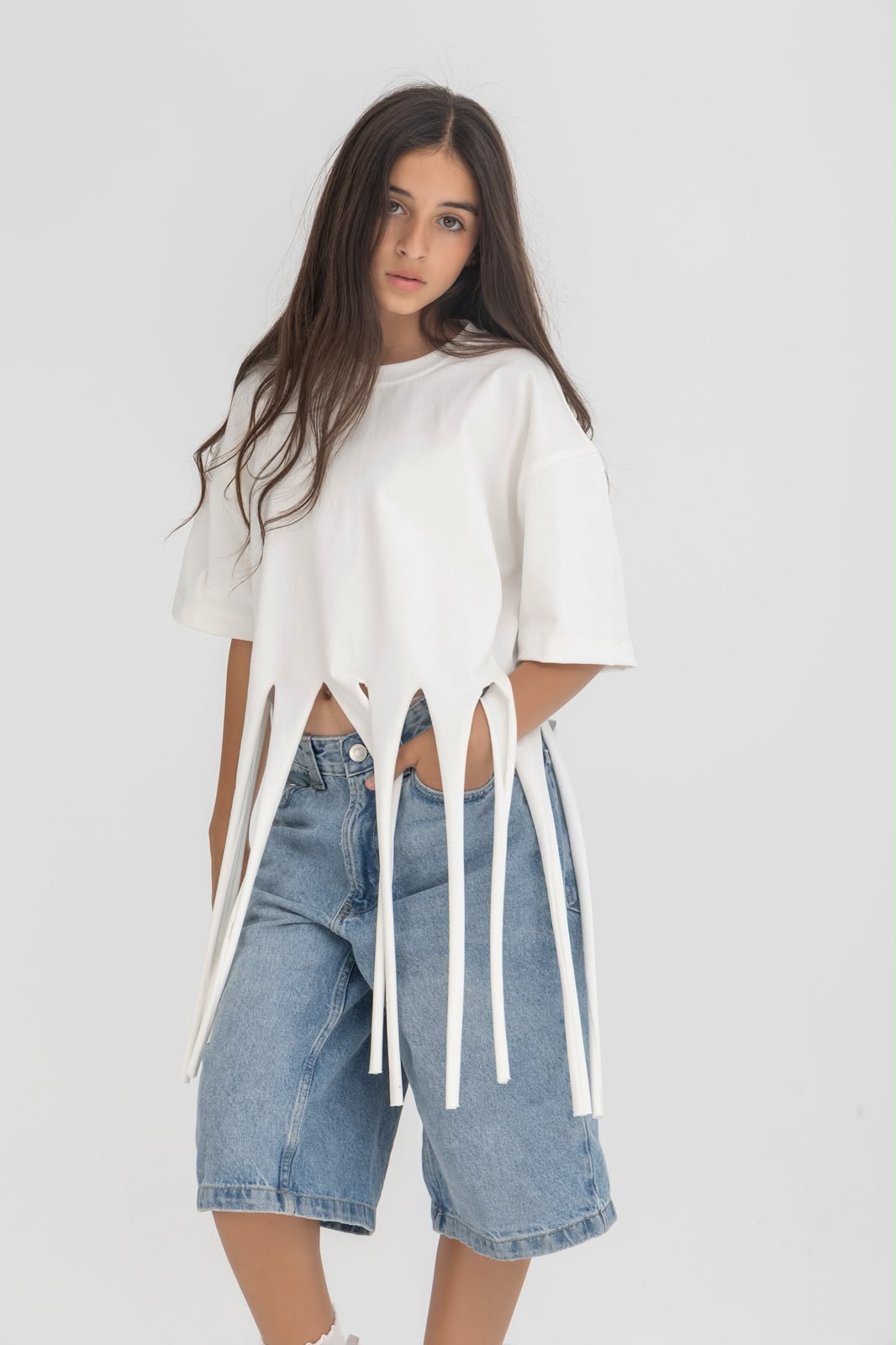 White Fringe Oversized T-Shirt